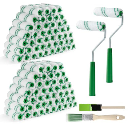 4 Inch Microfiber Paint Roller Kit, 100 Piece, 3/8" Nap - size: 4 Inch Microfiber Paint Roller Kit, 104 Pack