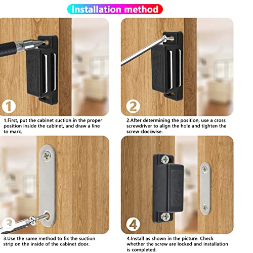 12Pack 15lbs Cabinet Magnets Magnetic Door Catch for Kitchen Closet Door Bathroom Cupboard Wardrobe Closing Drawer Latch and Shutters with Mounting Screws (Black) - color: Black