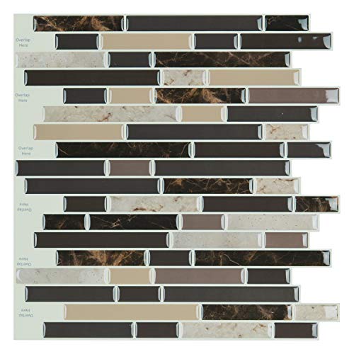 Art3d Peel and Stick Stone Wall Tile, 11.8" x 11.8", 10-Sheet, Brown Marble - color: Brown Marlbe