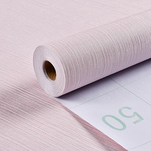 Haimin Grasscloth Wallpaper Textured 24in X 393in Fabric Contact Paper Pink Wall Paper Textured Linen Peel and Stick Self-Adhesive Thick Vinyl Embossed Film Wallpaper (Pink) - color: Pink