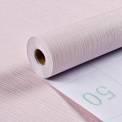 Haimin Grasscloth Wallpaper Textured 24in X 393in Fabric Contact Paper Pink Wall Paper Textured Linen Peel and Stick Self-Adhesive Thick Vinyl Embossed Film Wallpaper (Pink) - color: Pink