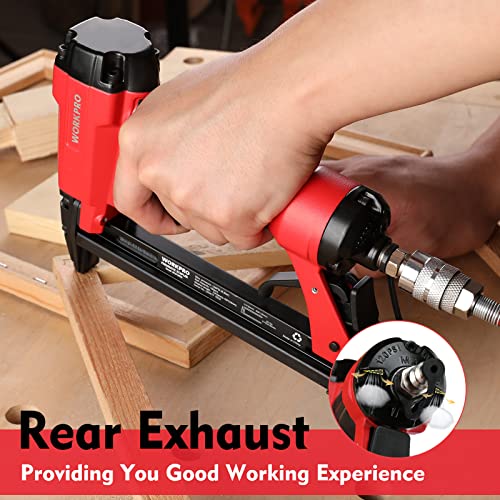 WORKPRO 8016 Pneumatic Staple Gun, 21 Gauge Upholstery Stapler with 1500pcs Staples 1/4" to 5/8", Air-Powered, Rear Exhaust, for Carpentry, Woodworking and DIY Projects - size: 21 Gauge Standard