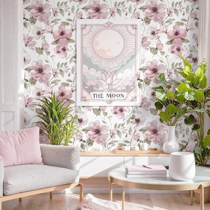 17.3''x78.7''Peel and Stick Wallpaper Boho Floral Contact Paper Pink Watercolor Flowers Leaf Wallpaper Removable Self-Adhesive Wall Paper for Bedroom Renter Friendly Vinyl