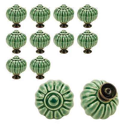 Mcredy Pumpkin Ceramic Drawer Dresser Knobs, Dark Green, 12Pcs