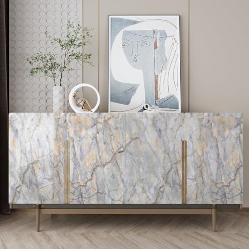 Marble Contact Paper for Countertops Wrap Waterproof Marble Wallpaper - color: Blue Gold, size: 15.7" x 196.8"