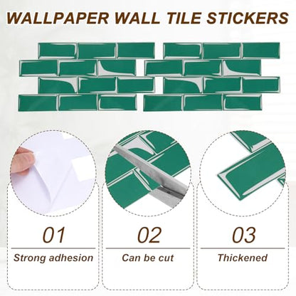 HARFINGTON Peel and Stick Backsplash Tiles 9.4"x4.7" Dark Green, 10Pcs - color: Dark Green
