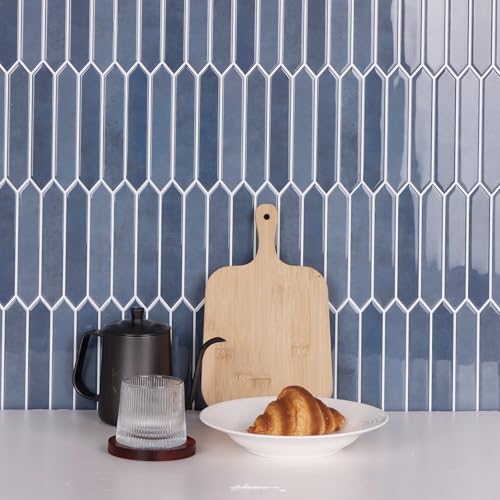 10-Sheet Peel and Stick Backsplash Tile, Self-Adhesive Blue Long Hexagon Wall Tiles, Stick on Backsplash for Kitchen, Bathroom, Fireplace, RV, Thicker Design(12"×12"). - color: Blue