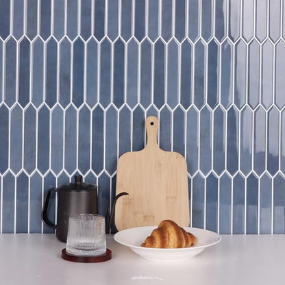 10-Sheet Peel and Stick Backsplash Tile, Self-Adhesive Blue Long Hexagon Wall Tiles, Stick on Backsplash for Kitchen, Bathroom, Fireplace, RV, Thicker Design(12"×12"). - color: Blue