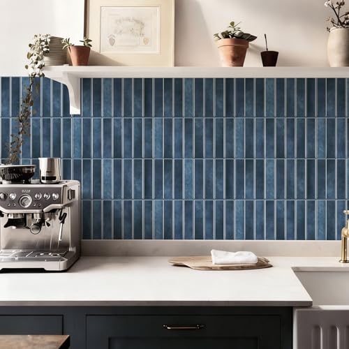 10 Sheets Thicker Design Peel and Stick Backsplash, Self Adhesive Wall Tiles, Stick on Backsplash for Kitchen and Bathroom, 11.8"x11.8" - color: Blue with Blue Grout