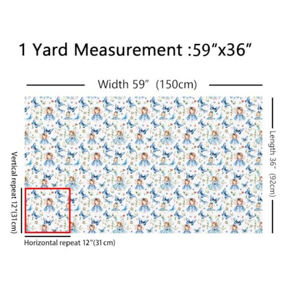 jejeloiu Cartoon Elf Fabric by The Yard Soft 1 Yard - color: Blue and White, size: 1 Yard
