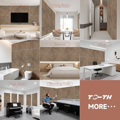 TO-TH Acoustic Panels Self-Adhesive Sound Proof Panel 6Pack, Natural Walnut - color: Natural Walnut