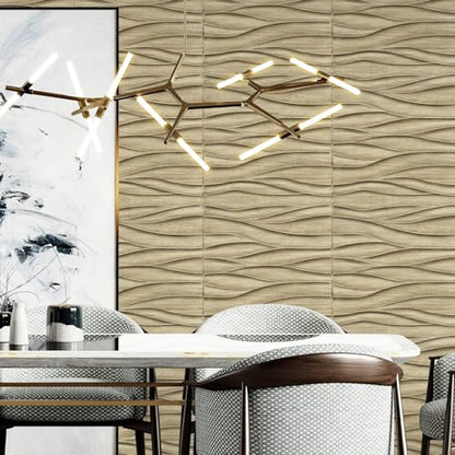 STICKGOO Wave 3D Wall Panels, Natural Oak, 19.7''x19.7'' - color: Wood