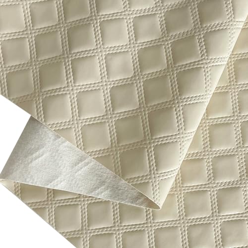 ONEART | Solid Plaid Embossed Faux Leather Fabric, 16"×54" Soft Durable Synthetic Pleather for Wallets Handbag Sewing Projects-Antique White - color: Antique White