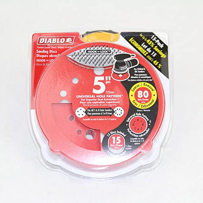 Diablo Hook and Lock ROS Sanding Discs - 5", 80 Grit, Coarse, 15-Pack - style: 80-Grit, Coarse - Pack of 15