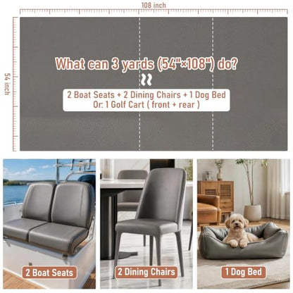 Marine Vinyl Faux Leather: 3 Yard Roll Gray Upholstery Fabric 0.6mm Premium Faux Leather - UV, Waterproof & Scratch-Resistant for Boat Seat Cars Sofa Repair - color: Gray, size: 3Yard（54"x108"）