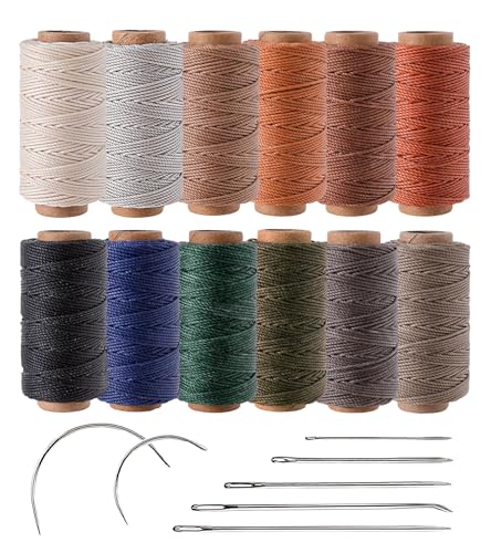 12 Classic Colors Round Waxed Thread, 0.8mm 35Yards Spool Polyester Wax Coated Cord Heavy Duty String for Leather Sewing, Stitching, Bookbinding, Upholstery Repairing and Micro Braiding - color: Neutral Colors, size: 0.8mm Strong