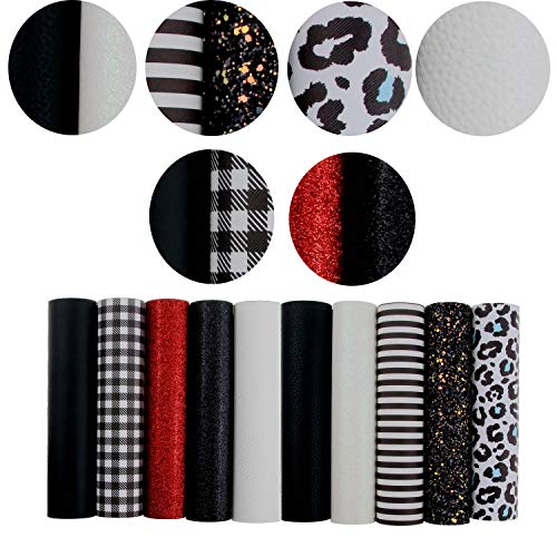 Litchi 10 Pieces 8x12 Inch Faux Leather Sheets Include Fine Chunky Glitter Printed for Leather Bows Earrings Making