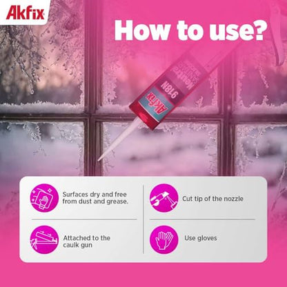 Akfix 918N White 100% Silicone Caulk for Kitchen and Bathroom (2x10.5 fl.oz.) - Solvent-Free, Low Odor, UV & Water Resistant, Fast Curing, Paintable, High Elasticity Silicone Sealant | White, 2 Pack - size: 2 Pack, style: Kitchen&Bath Silicone-White