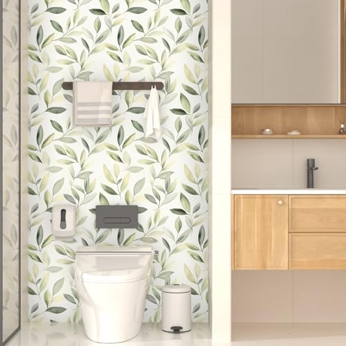 Laatse Light Green Yellow Leaf Floral Wallpaper Peel and Stick 17.5"x393" - color: Light Green, size: 17.5" x 393"