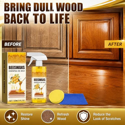 Beeswax Wood Polish Spray, Beeswax Essential Oil Wax, Deep Restore Furniture Cleaner for Cabinets, Hardwood Floors, Tables & All Wood Surfaces, Non-Greasy Formula (1)