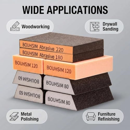 6 Pack 80 grit Sanding Sponges,Washable and Reusable Handmade Sandpaper Block，Sanding Blocks for Wood, Drywall Sanding Block, Metal&Drywall Sanding,Sandpaper Blocks Pads - size: 6 Pack 80 grit