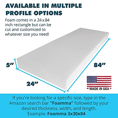 Foamma 5" x 24" x 84" High Density Upholstery Foam Padding for Cushions and Seat Repair, Thick-Custom Pillow, Chair and Couch Cushion Replacement Foam, Craft Upholstery Supplies - color: High Density, size: 5" x 24" x 84"