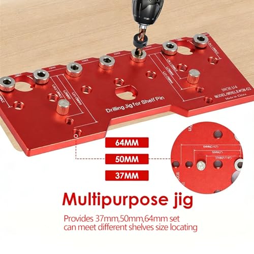 HALENBA Shelf Pin Jig 1/4" and 5mm,All-Metal Self-Contained Clamping Function Drill for Straight Holes,Hardware Jig,Shelf Pin Drilling Template, Woodworking Tools