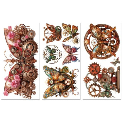 Peacoblue Mechanical Butterfly Rub On Transfers for Furniture Craft 6"x12" - style: Mechanical Butterfly