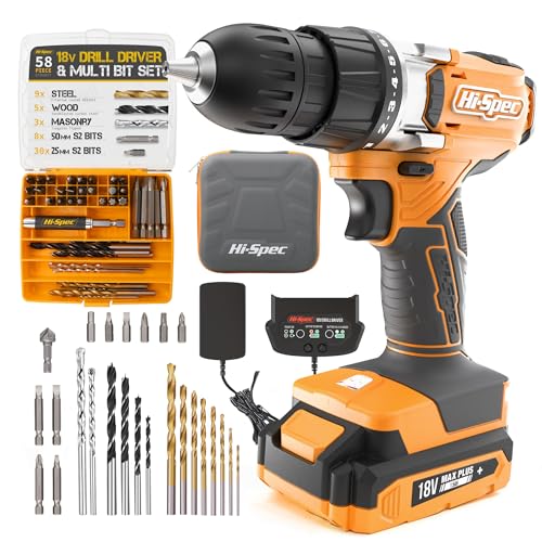 Hi-Spec 18V Cordless Drill Driver Kit with S2 Steel Bits - color: Gray