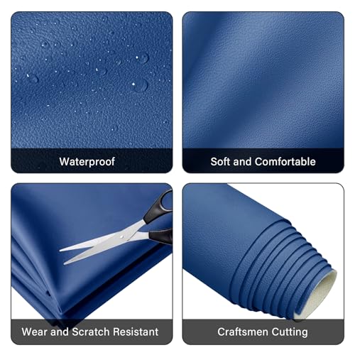 Faux Leather Fabric,54"x72" Thick Durable Synthetic Upholstery Leather Vinyl, Soft Smooth Waterproof, Durable,Replacement Renovate for Wallets, DIY Projects, Furniture, Car Seats 2 Yards-Blue - color: Blue, size: 2 Yards (54" x 72")