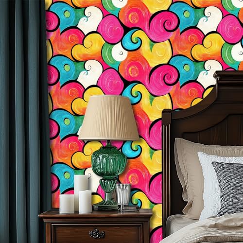 HOMETITUTE Color Swirl Peel and Stick Wallpaper 118.1x17.7 Inch Vinyl - color: Color Swirl Abstract
