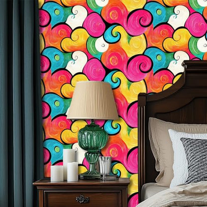 HOMETITUTE Color Swirl Peel and Stick Wallpaper 118.1x17.7 Inch Vinyl - color: Color Swirl Abstract