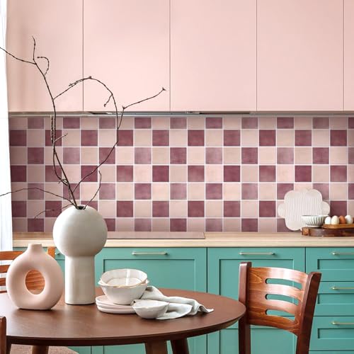 Commomy Matte 3D Peel and Stick Backsplash,10 Pcs 11.8"x11.8" Rose Pink - color: Dusty Rose
