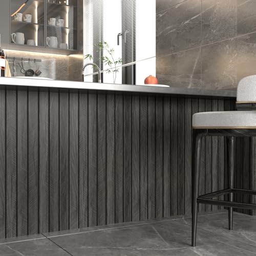 Wallercity Gray/Black 3D Wood Wall Panels Self Adhesive Soundproofing Slat Paneling Flexible Fluted Wooden Veneer Panel Peel and Stick Wood Slat Panels Wallpaper for Bedroom Bathroom Office 23.6"x118" - color: Black1/Gray, size: 23.6'' x 118''