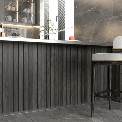 Wallercity Gray/Black 3D Wood Wall Panels Self Adhesive Soundproofing Slat Paneling Flexible Fluted Wooden Veneer Panel Peel and Stick Wood Slat Panels Wallpaper for Bedroom Bathroom Office 23.6"x118" - color: Black1/Gray, size: 23.6'' x 118''
