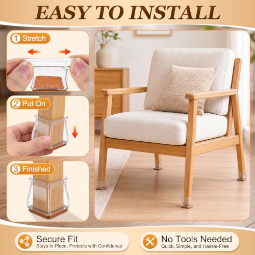 Wenqik 100 Pcs Square Chair Leg Floor Protectors Silicone Chair Leg Covers with Felt Pads Furniture Foot Cap for Hardwood Floors, Reduce Noise, Tile Wood Floor Protecttion Fit 7/8" to 1-1/4" - size: Small