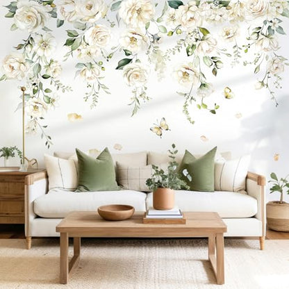 decalmile White Flower Vine Blossom Florals Wall Decals Stickers (XL)