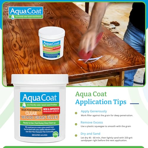 Aqua Coat New and Improved High Performance Eco-Friendly Water-Based Clear Wood Grain Filler Gel, Easily Sandable, Stainable, Paintable, Water Cleanup, Low Odor, Low VOC, Fast Drying, 16 oz - size: Pint