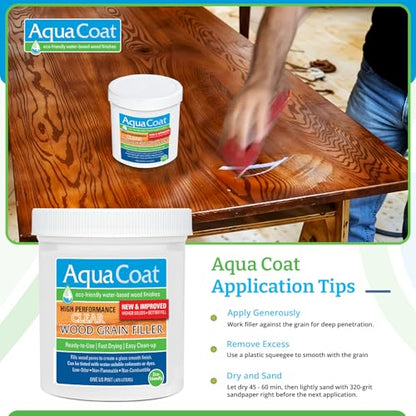 Aqua Coat New and Improved High Performance Eco-Friendly Water-Based Clear Wood Grain Filler Gel, Easily Sandable, Stainable, Paintable, Water Cleanup, Low Odor, Low VOC, Fast Drying, 16 oz - size: Pint