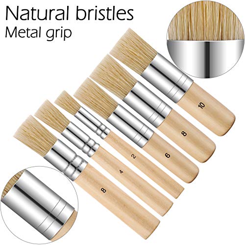 6 Pcs Natural Bristle Stencil Brush Set, 6 Sizes for Acrylic Oil Watercolor