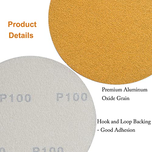 6-Inch No-Hole Hook and Loop Gold Sanding Discs 100-Grit, 100-Pack