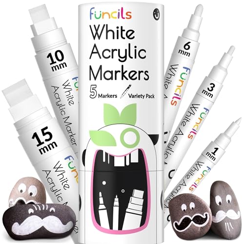 5 White Acrylic Paint Pens for Rock Painting, Wood, Fabric, Metal - color: White