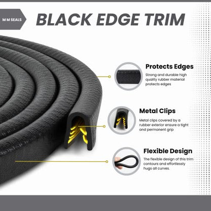 Edge Trim Black Large U Height 0.656" U Height x 0.039"-0.178" Grip Range (50 Feet) - size: 50 Feet