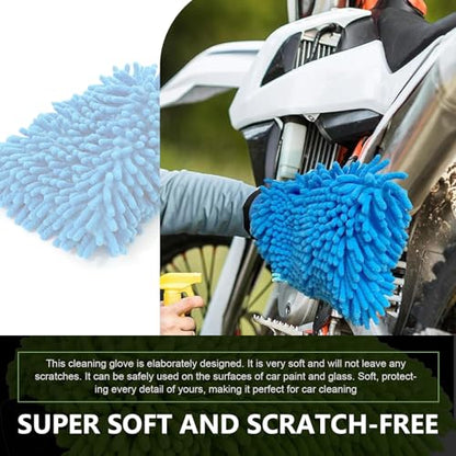 MLY Microfiber Car Wash Mitt, Double-Sided Plush Green Mitt Kit Cleaner, Car Wash Mitt Scratch Free for Car Washing and Home Cleaning (7.12" x 10.14" # Blue)