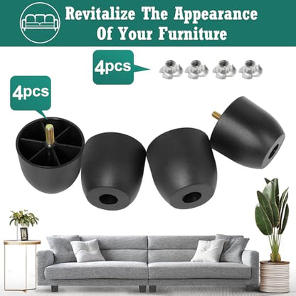 4pcs Plastic Furniture Legs 2.4" with T-Nuts, M8-1.25 Bolt, Widen - size: 2-3/8 Inch Widen, M8-1.25 Metric Thread Bolts