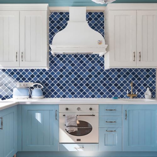 STICKGOO Arabesque Peel and Stick Backsplash Tile for Kitchen, Ceramic Blue - color: Ceramic Blue