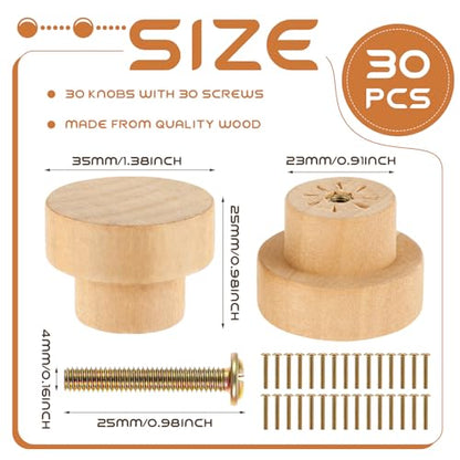 Pinkunn 30 Pcs Wood Drawer Knobs Finial Dowel Rod Unfinished, Flat - style: Flat