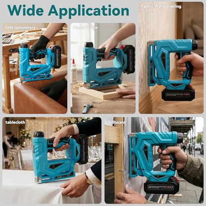 Cordless Nail Gun, 2-in-1 Brad Nailer/Staple Gun,18V Built in Battery - color: Blue