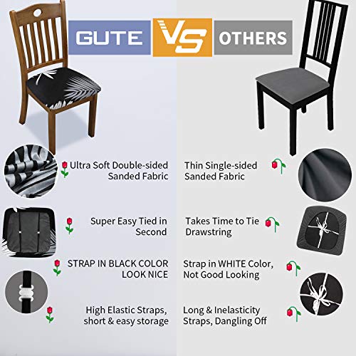 Gute 4Packs Chair Seat Covers,Stretch Printed Chair Covers Washable (Black) - color: Black Leaves, size: Pack-4