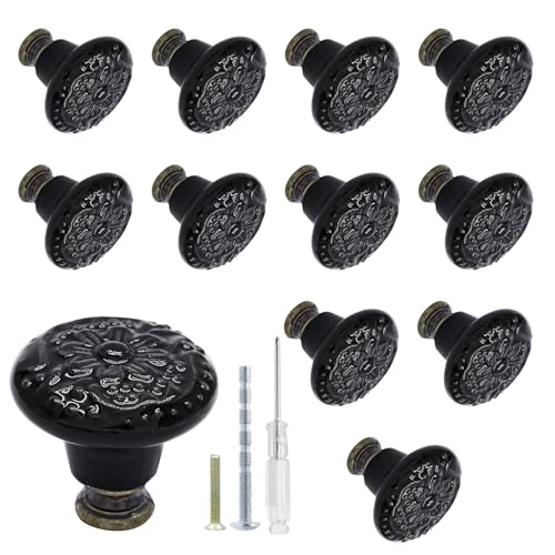 Biaungdo 12 Pcs Black Ceramic Kitchen Cabinet Knobs